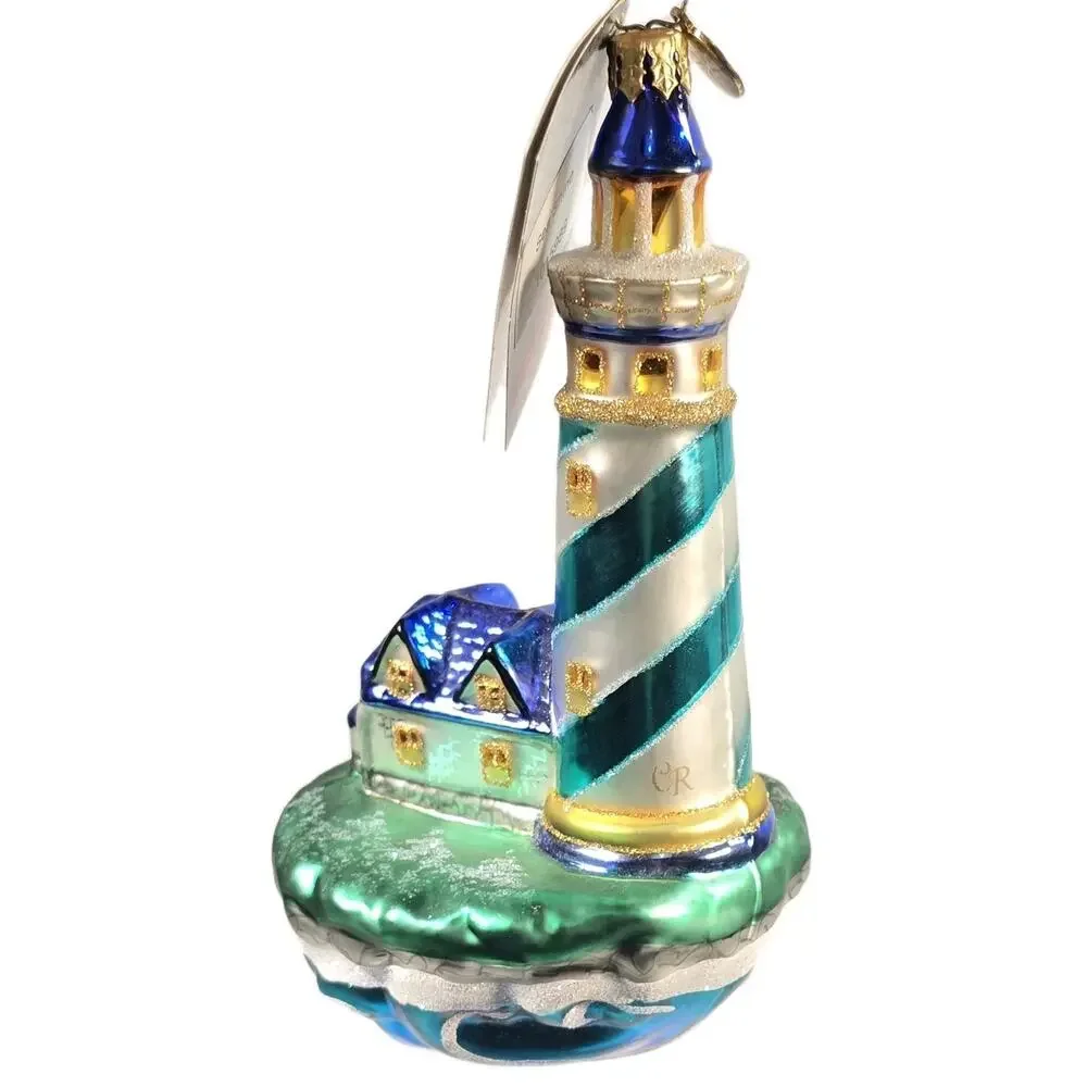 Rare Christopher Radko SEA SHINE Lighthouse Hand Blown Glass Ornament 1015989
